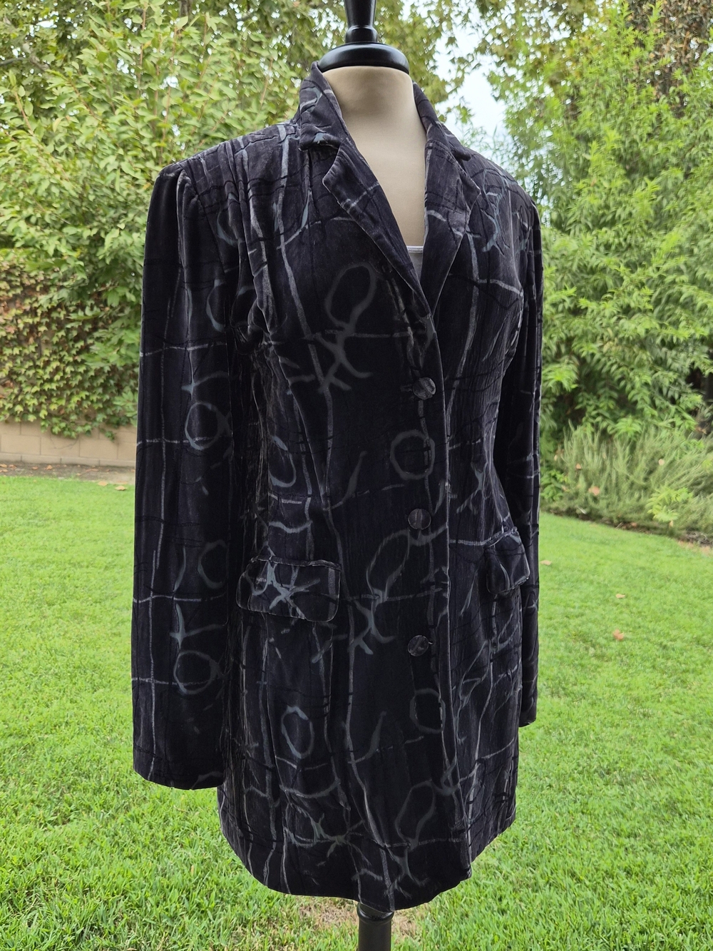 VTG Long Tall Sally Velvet Abstract Scribble Blazer Jacket Sz 20 EUC #0502